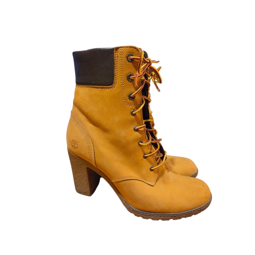 Timberland Tillston Brown Tan Suede Leather Boots 3.5" Heel Women's Size 9 US